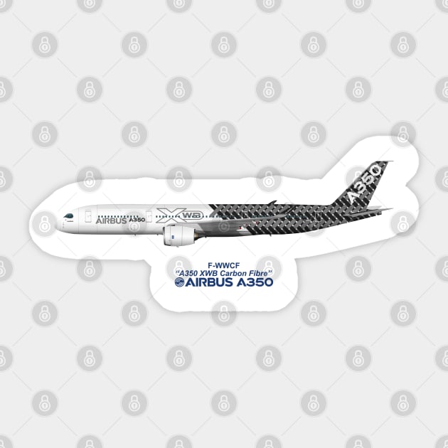 Illustration of Airbus A350 F-WWCF Sticker by SteveHClark